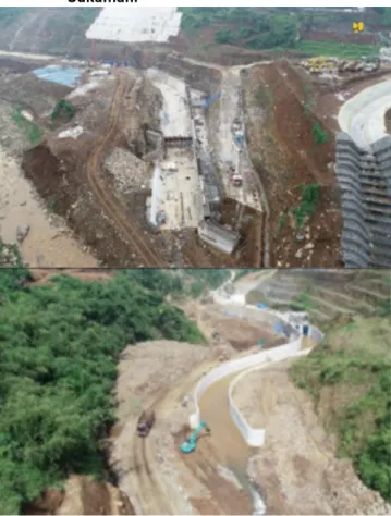 Gambar 6. Progress Pembangunan Bendungan Ciawi (kiri) dan  Bendungan Sukamahi (kanan)