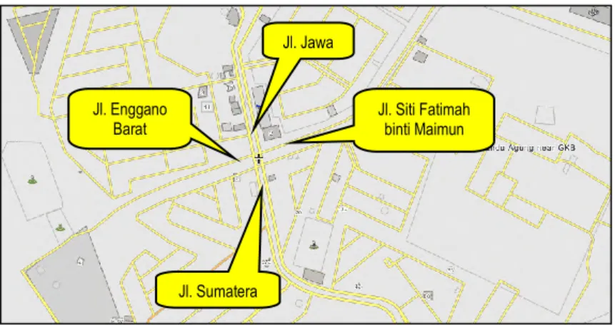 Gambar 1.7 Lokasi Ruas Yang Ditinjau (Simpang 4 tak  bersinyal  Jl. Jawa – Jl.Sumatera – Jl.Enggano Barat – Jl