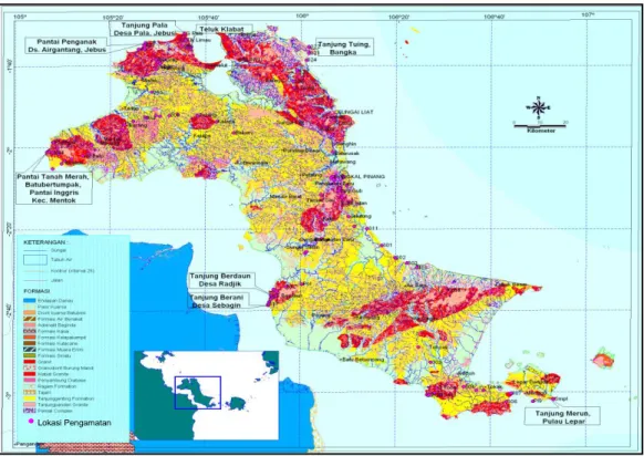 Gambar 1  Peta Lokasi Pengamatan Geologi di Pulau Bangka 