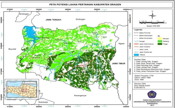 Gambar 3. Peta Potensi Lahan Pertanian Kabupaten Sragen 