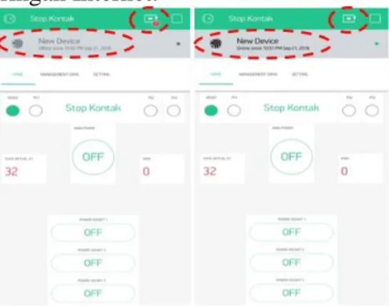 Gambar 7. Tampilan menu Blynk saat  terhubung dengan perangkat keras dan 