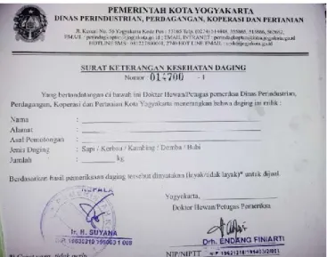 Gambar 7. Surat kesehatan daging dari dinas kota Yogyakarta. 