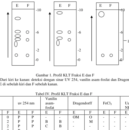 Tabel IV. Profil KLT Fraksi E dan F 