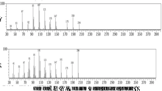 Gambar 6.14 (A). Spektrum massa senyawa puncak 9                                 (B). Spektrum massa senyawa pada database 