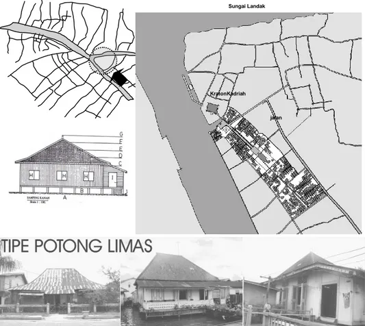 Gambar 1: Keberadaan Rumah Tinggal Tradisional Melayu Pontianak Tipe Potong  Limas di Sekitar Komplek Kraton Kadriyah (Kesultanan Pontianak)