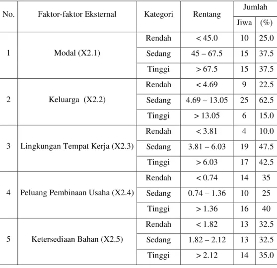 Tabel  3 Faktor-faktor Eksternal Pedagang kakilima 