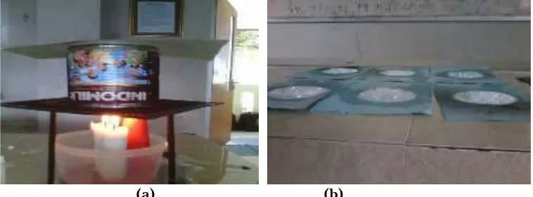 Gambar 9. (a) Guru mengecek alat, (b) Rangkaian alat destilasi.