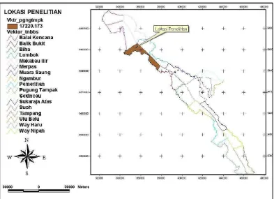 Gambar 3.  Peta Lokasi Penelitian di Taman Nasional Bukit Barisan Selatan. 