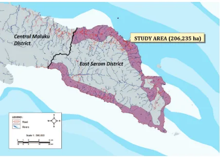 Fig. 1.Study area of land suitability classification for optimization of land allocation for futuresugarcane production in East Seram District, Indonesia