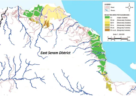 Fig. 3.Detailed land suitability classes of selected area resulting from multi-criteria analysis in EastSeram District, Indonesia
