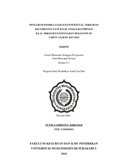 PENGARUH PEMBELAJARAN KONTEKSTUAL TERHADAP KECERDASAN NATURALIS ANAK ...