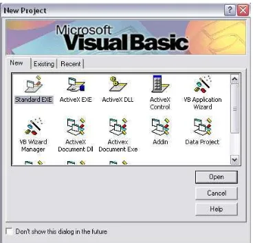 Gambar 2.9 Tampilan awal Visual Basic 6.0. 