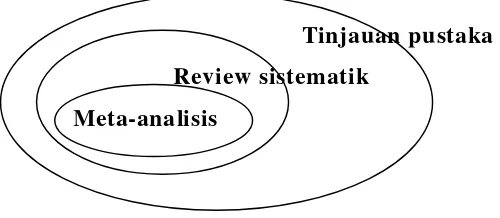 Gambar 1.  Diagram Venn memperlihatkan hubungan antara tinjauan pustaka, review sistematik, dan meta-analisis