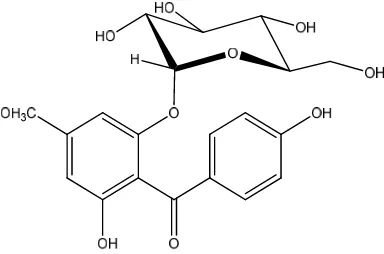 Gambar 8. Struktur molekul senyawa 6,4’-dihidroksi-4-metoksibenzofenon-2-O- 
