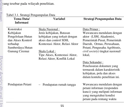 Tabel 3.1. Strategi Pengumpulan Data 