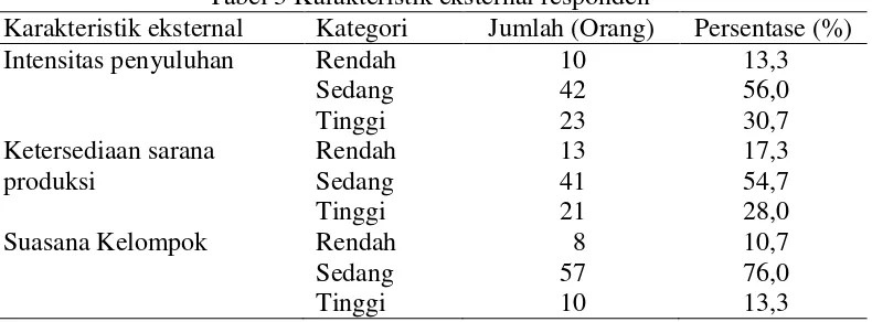 Tabel 3 Karakteristik eksternal responden