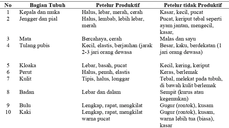 Tabel 5.  Ciri Fisik Ayam Produktif dan Tidak Produktif 