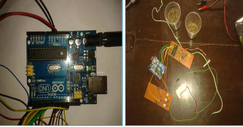Figure 2.3: Circuit Configuration of Arduino Uno and completed circuit [5]. 