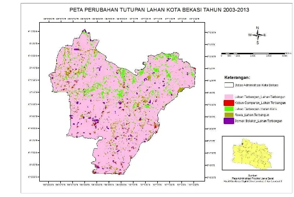 Gambar 8  Peta perubahan tutupan lahan Kota Bekasi tahun 2003-2013