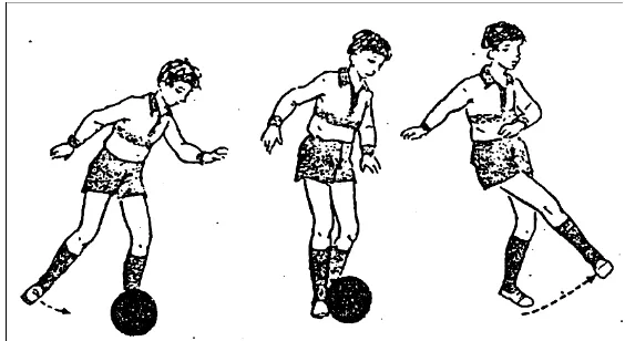 Gambar 4. Sikap badan pada saat menendang bola (Soekatamsi, 1988: 52) 