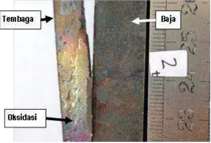 Gambar 20. Oksidasi pada permukaan laminat baja-tembaga 