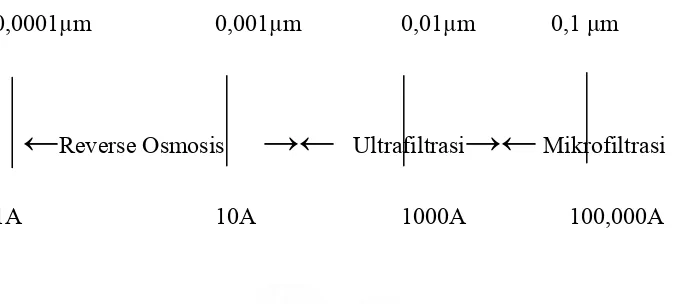 Gambar 5. Ukuran  Pori Membran Mikrofiltrasi, Ultrafiltrasi, dan Reverse Osmosis 