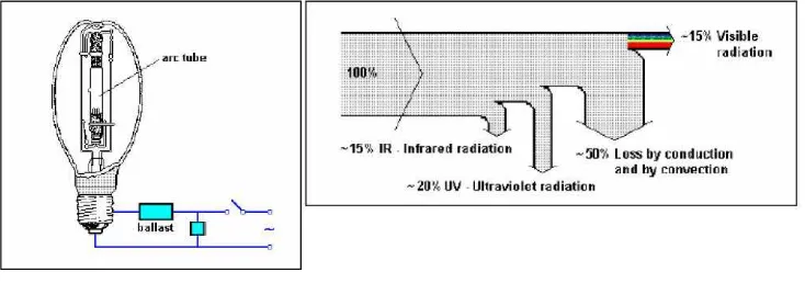 Gambar 2. Lampu merkuri dan diagram alir energinya (UNEP,2005). 