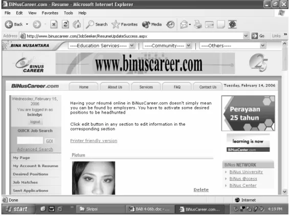 Gambar 4.2 Tampilan Resume BiNusian Pada Website BiNus Career (1) 
