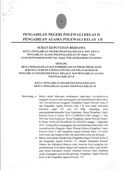 PENGADILAN NEGERI POLEWALI KELAS II PENGADILAN AGAMA POLEWALI KELAS I B