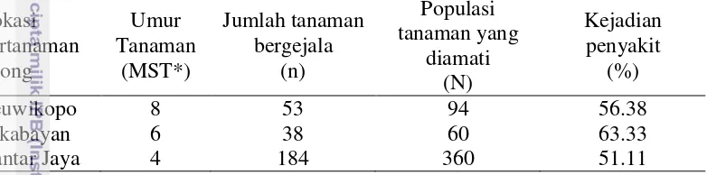 Tabel 2  Hasil pengamatan kejadian penyakit mosaik di daerah Bogor, JawaBarat 