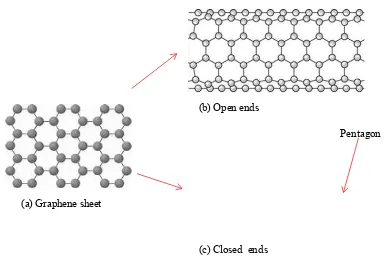 Figure 1.1: Basic structure of carbon nanotube; (a) graphene sheet, (b) cylindrical shape 