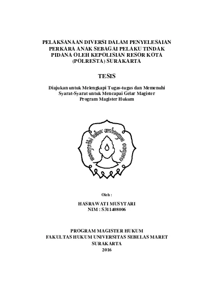 Pelaksanaan Diversi Dalam Penyelesaian Perkara Anak Sebagai Pelaku ...