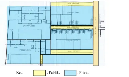 Gambar 8. Pola publik-privat ruang pada unit bangunan Gambar 7. Publik-privat ruang pada lingkungan hunian 
