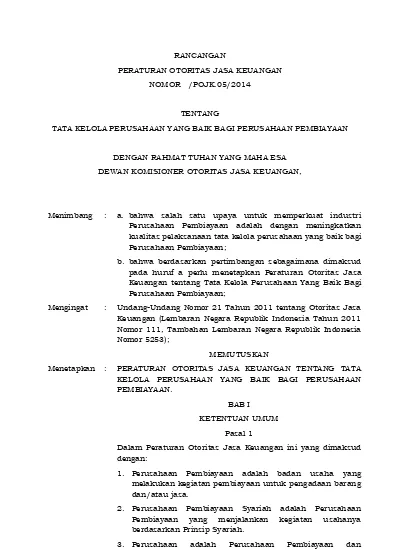 RANCANGAN PERATURAN OTORITAS JASA KEUANGAN NOMOR /POJK.05/2014 TENTANG ...