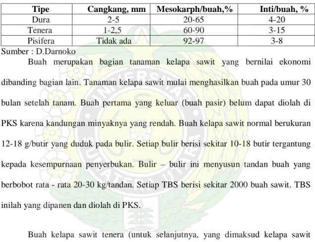 Tabel 2.10.1. Karakteristik tipe kelapa sawit dura, tenera dan pisifera 