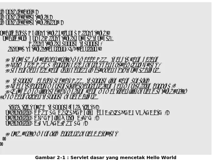 Gambar 2-1 : Servlet dasar yang mencetak Hello World  