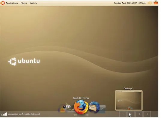 Gambar 3.13 Desktop  sistem operasi  Linux Ubuntu yang sudah  dimodiﬁkasi.