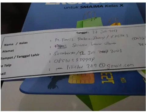 Gambar III. 16. Salah satu  Form Anggota Perpustakaan yang sudah diisi oleh  siswa SMA Muhammadiyah 2 Surabaya dari kelas X 