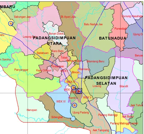 Gambar 4.2.2 : Peta Lokasi Penelitian (Kecamatan  Padangsidimpuan Utara dan Selatan) 
