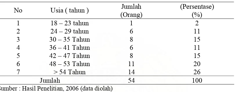 Tabel 4-1 Karateristik Responden Berdasarkan Usia  
