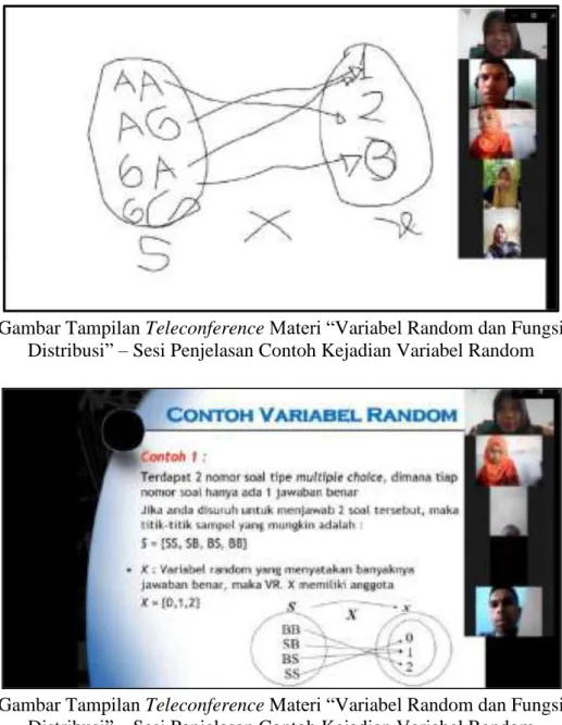 Gambar Tampilan Teleconference Materi “Variabel Random dan Fungsi  Distribusi” – Sesi Penjelasan Contoh Kejadian Variabel Random Kontinyu 