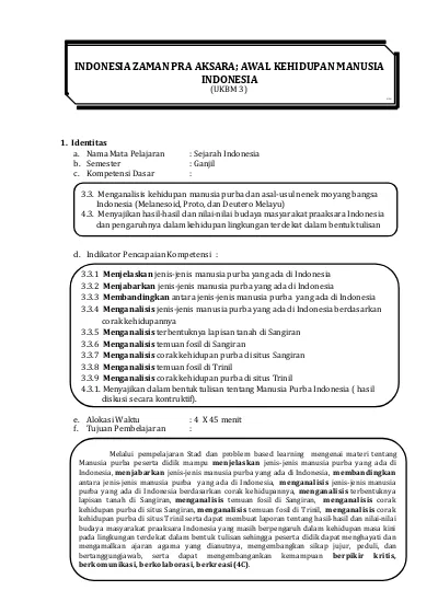 INDONESIA ZAMAN PRA AKSARA; AWAL KEHIDUPAN MANUSIA INDONESIA (UKBM 3)