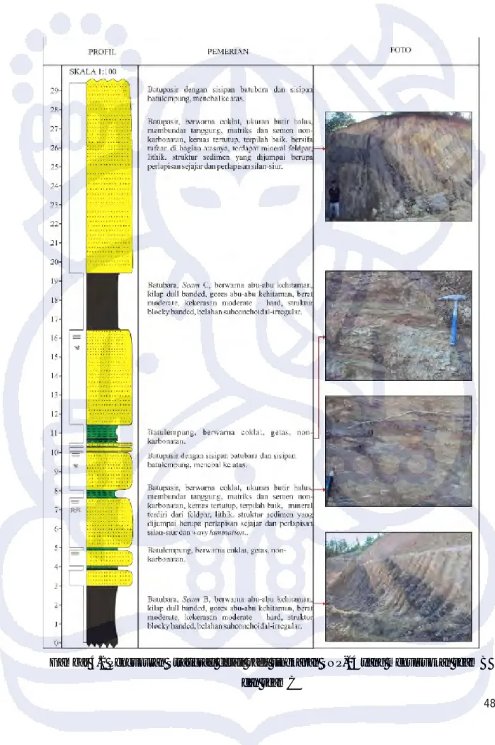 Gambar 4.2 Pengukuran Stratigrafi detail pada singkapan SNP-04 yang menunjukkan seam B  dan seam C