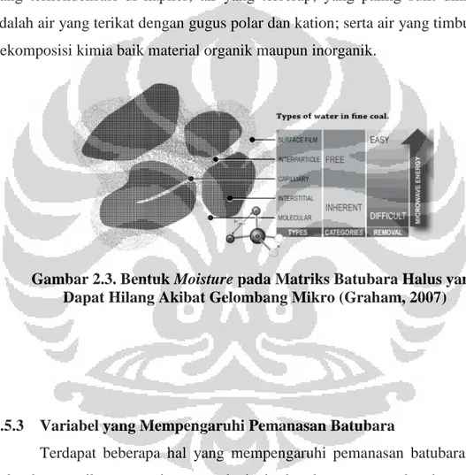 Gambar 2.3. Bentuk Moisture pada Matriks Batubara Halus yang   Dapat Hilang Akibat Gelombang Mikro (Graham, 2007) 