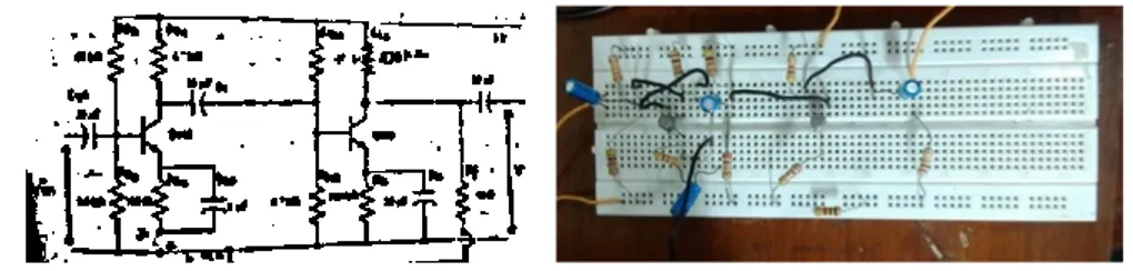 Gambar III.9 (a) Sketsa rangkaian umpan balik (b) Rangkaian umpan balik  2.  Menyambungkan  rangkaian  yang  telah  jadi  pada  osiloskop,  sinyal 