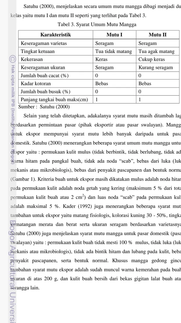 Tabel 3. Syarat Umum Mutu Mangga 