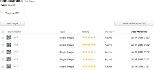 Gambar 14. Rating QR Code marker di vuforia SDK  Implementasi Aplikasi 