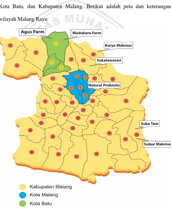 Gambar 1. Peta wilayah Malang Raya, (keterangan dalam lampiran) 