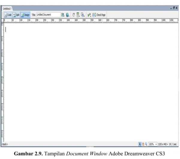 Gambar 2.9. Tampilan Document Window Adobe Dreamweaver CS3 5. Panel Group
