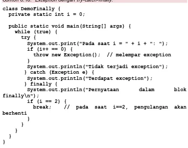 Gambar 8.11.  Output kode program try-catch-finally. 